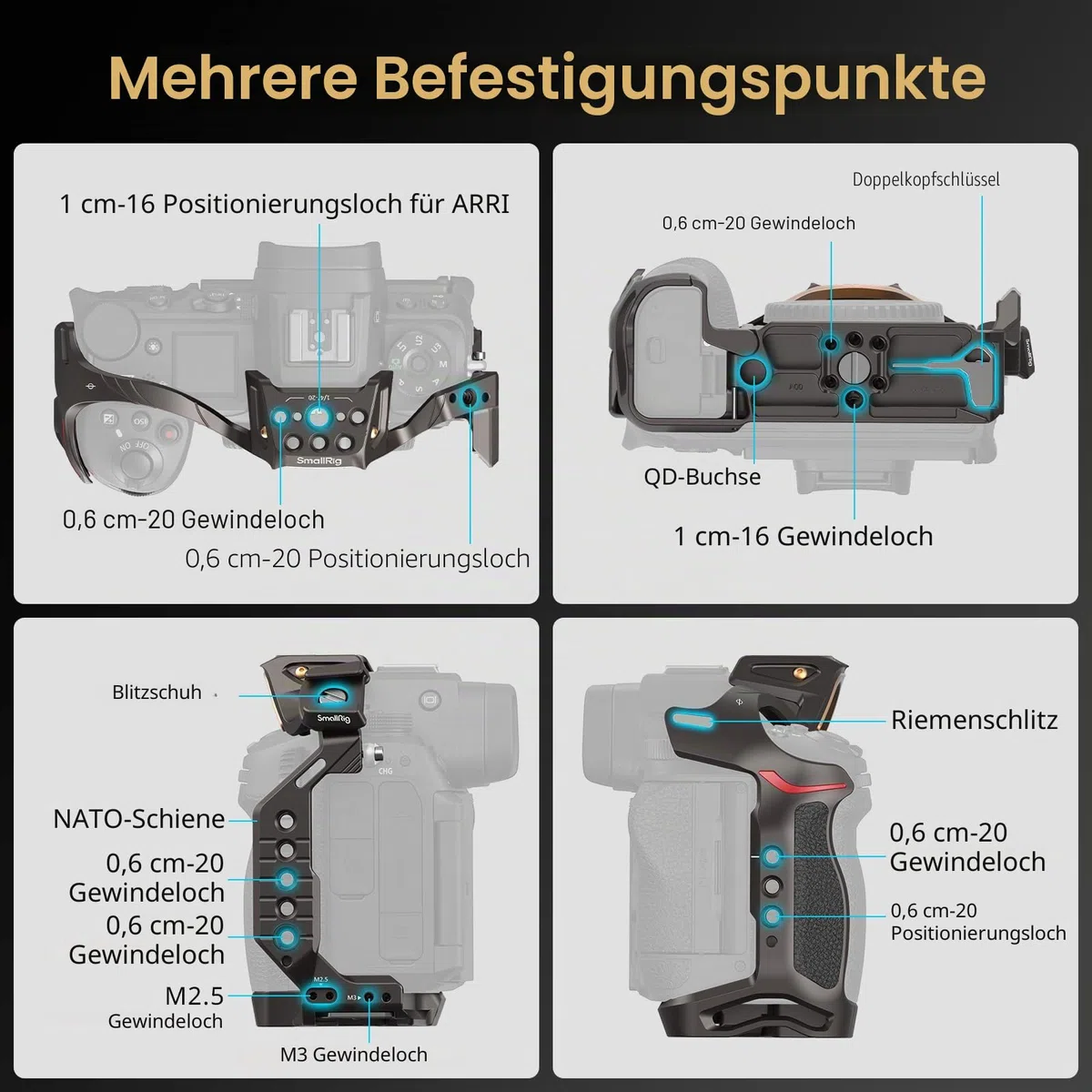 SMALLRIG Night Eagle Z6III Camera Cage Kamerakäfig für Nikon Z6 III, Vollkäfig aus Aluminiumlegierung, mit Schnellwechselplatte für Arca-Swiss und Blitzschuhhalterung für Mikrofon und Licht - 4521