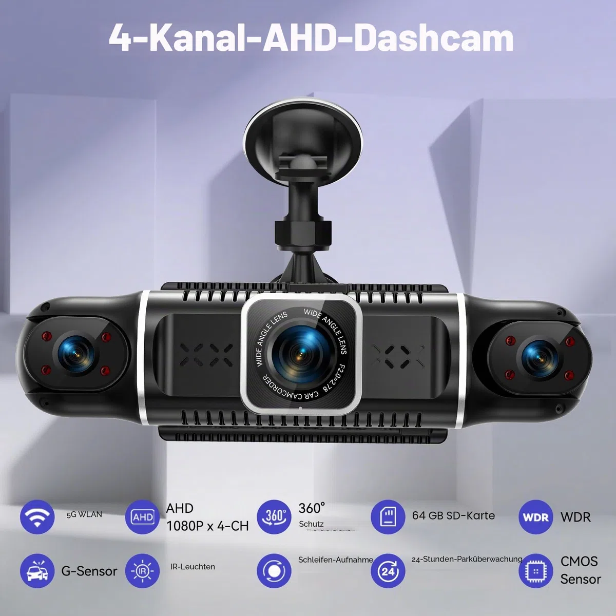 4K dashcam Auto vorne hinten 4 Kanal Dash cam mit 3" IPS-Bildschirm