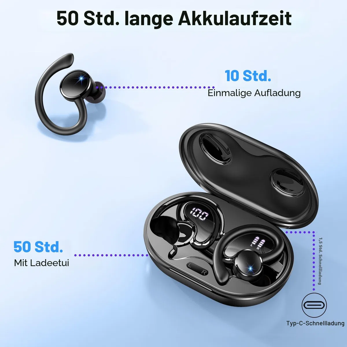 2026 Kopfhörer Kabellos Bluetooth 5.4, Bluetooth Kopfhörer, 50 Std Spielzeit, 4 ENC Noise Cancelling Mics, HiFi Stereo, In Ear Kopfhörer Kabellose Kopfhörer, IP7 Wasserdicht, Ohrhörer mit LED Anzeige