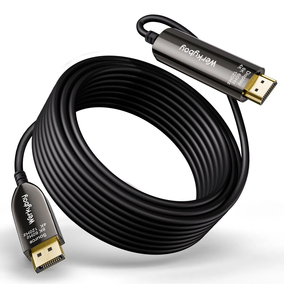 DP 1.4 auf HDMI 2.1 GlasfaserKabel 15m, 8K@60Hz/4K@120Hz Displayport zu HDMI Aktives Optisches Kabel, HDR/HDCP2.3, Unidirektional AOC-Kabel für HDTV, Laptop, Projektor, Monitor usw.