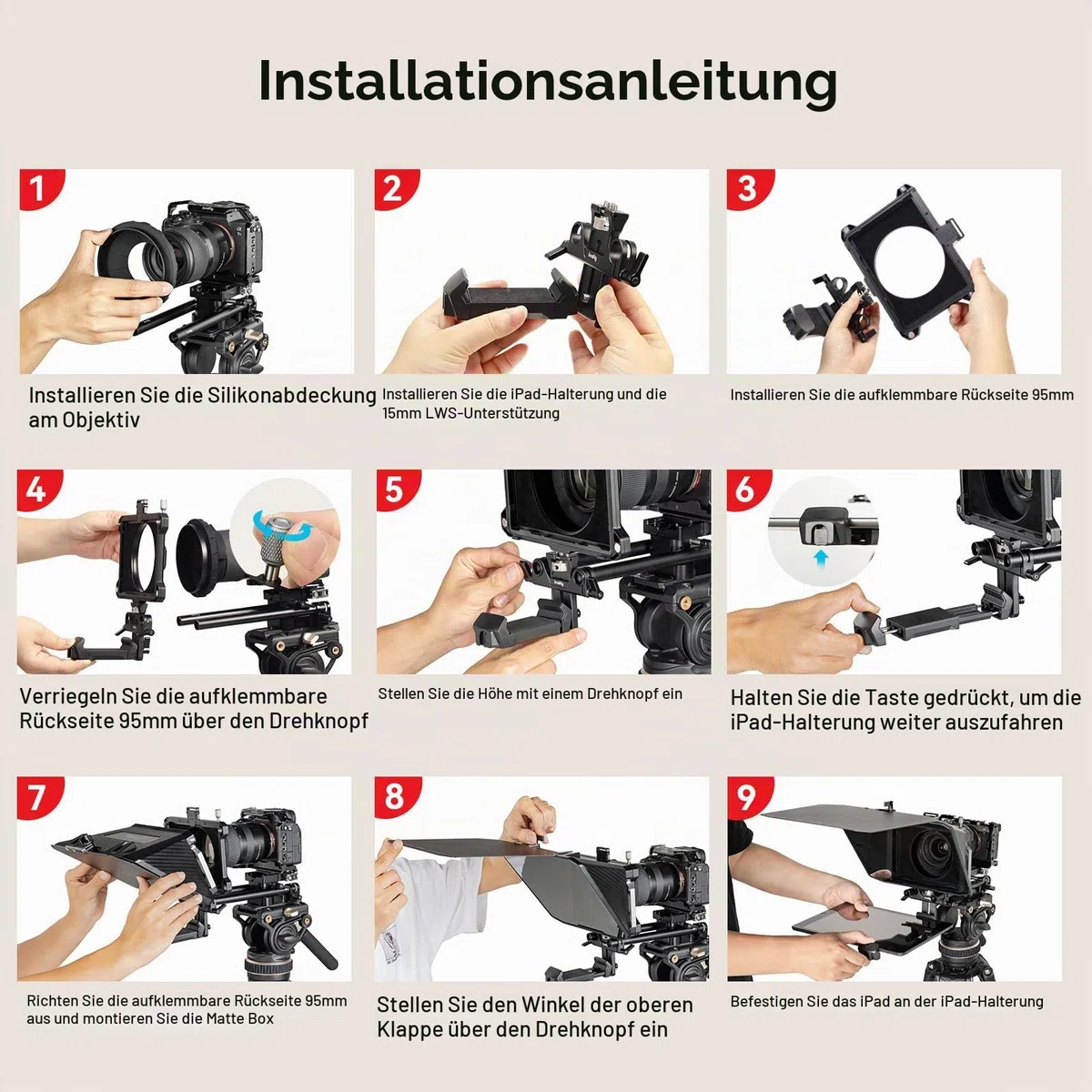SMALLRIG Teleprompter für iPad für Android-Tablets bis zu 11 Zoll, Nicht für Smartphones, kleine GoGo-APP unterstützt PDF Picture Word TXT, muss mit 15 mm LWS Grundplatte für spiegellose DSLR – 3646B