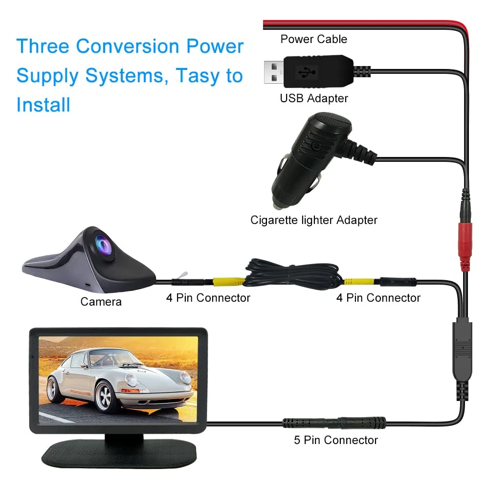 Seitenansichtkamera 7 Zoll HD Überwachungssystem, IP68 Wasserdicht Toter Winkel Kamera HD LCD Bildschirm Einparkhilfe-System und Linke oder Rechts Nachtsicht Rückfahrkamera Schwarz