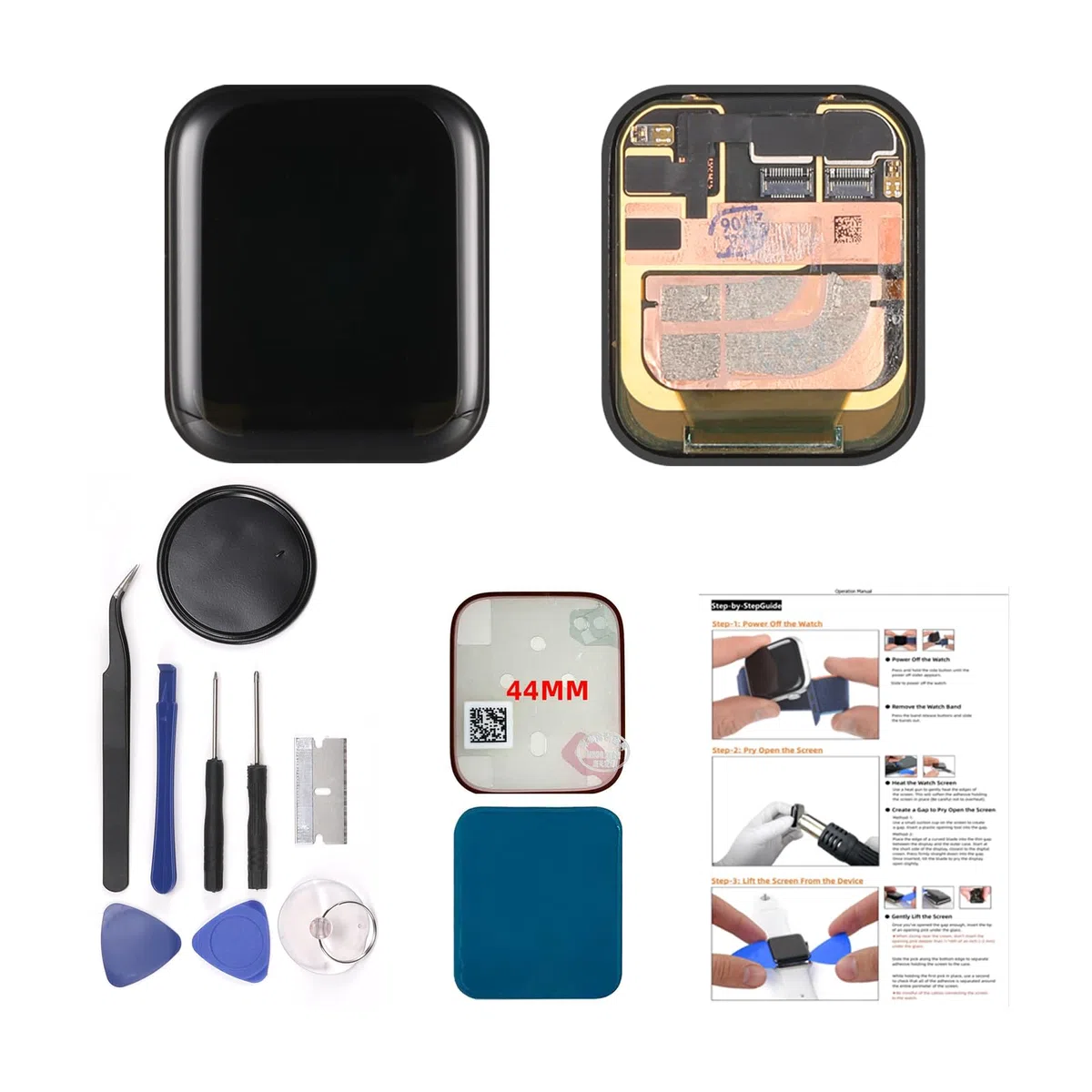Ersatz-Set für Apple Watch Serie 6, 44 mm, LCD-Display, Touch-Digitalisierer, Frontglasmontage (Modell: A2292)