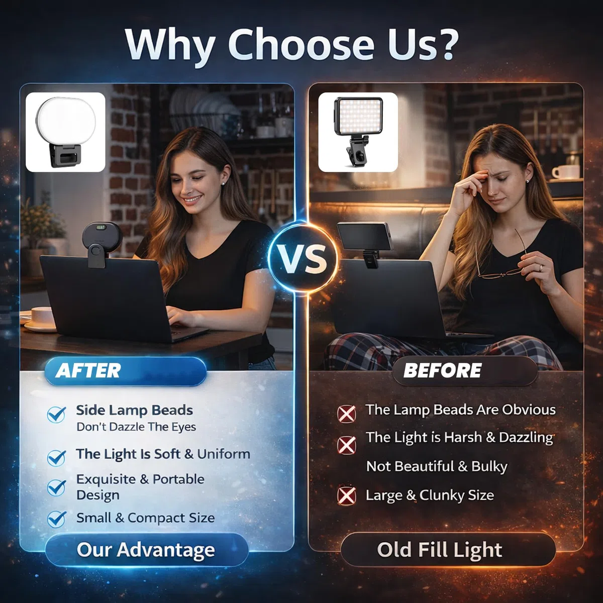Weiches LED-Licht, wiederaufladbar, 2000 mAh, 2700–6500 K, Selfie-Licht mit Silikon-Clip, Typ-C-Aufladung, 3 Lichtmodi für Handys, Kameras, Laptops, iPads, perfekt für Make-up, Videoanrufe, TikTok &