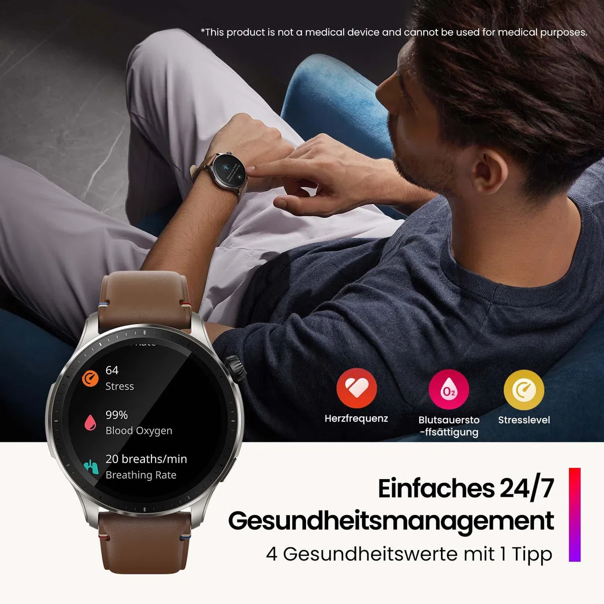 Amazfit GTR 4 Smartwatch mit Telefonieren über Bluetooth und Musikspeicher,1.43” AMOLED Display,150 Sportmodi,Alexa,14 Tage Akkulaufzeit,präzises GPS-Tracking für Herren Damen