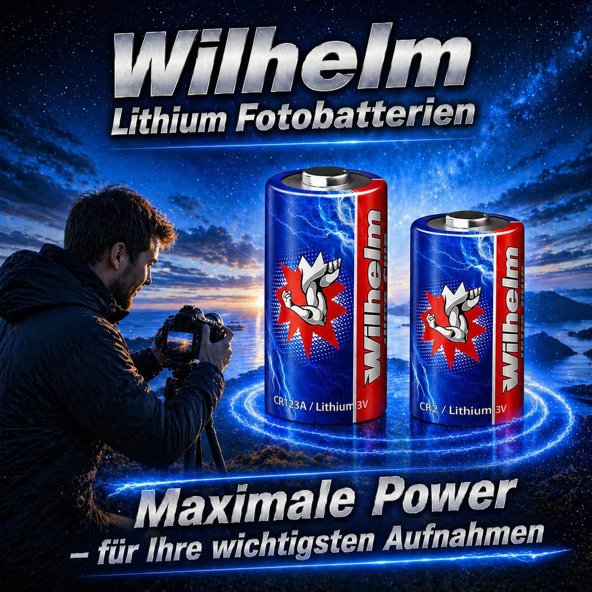 Wilhelm CR123A Lithium Fotobatterien 3V Photobatterien – 100 Stück