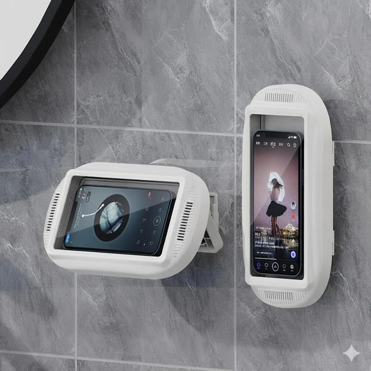 Dusch-Handyhalterung Wasserdicht mit Lautsprecher - Aqua Play Telefonhalter Aquaplay Telefonhülle, 360° Drehbar Anti-Beschlag Touchscreen Wandhalterung, Universal 4-7 Zoll Telefone Badezimmer