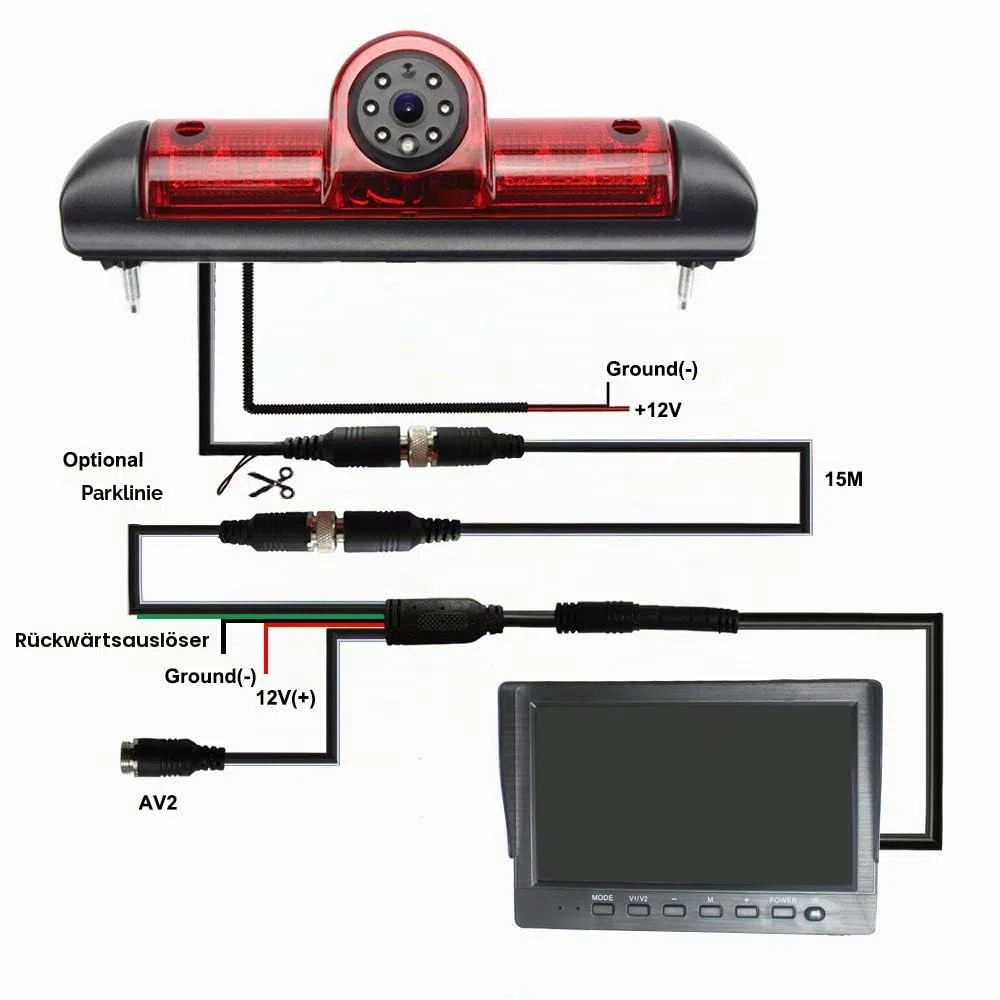 Auto Dritte Dach Top Mount Bremsleuchte Kamera Bremslicht Rückfahrkamera für Citroen Jumper/FIAT DUCATO X250 / Peugeot Boxer +7.0" Zoll Monitor TFT Bildschirm LKW KFZ LCD Display E-Mark