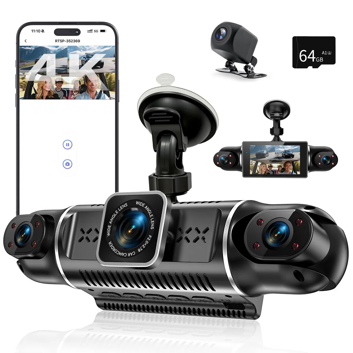 4K dashcam Auto vorne hinten 4 Kanal Dash cam mit 3" IPS-Bildschirm
