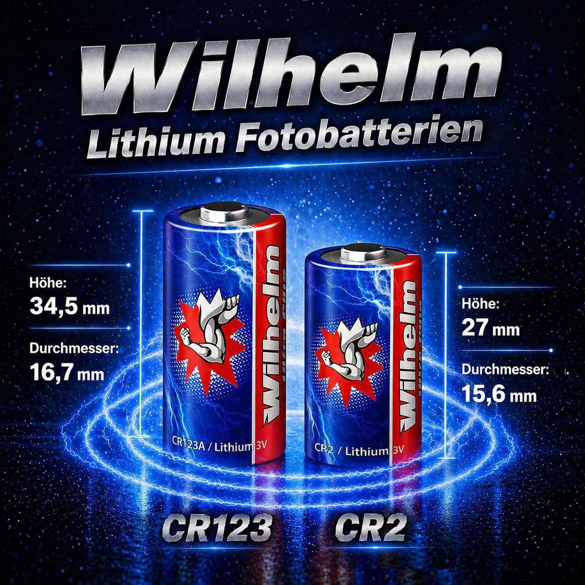 Wilhelm CR123A Lithium Fotobatterien 3V Photobatterien – 100 Stück