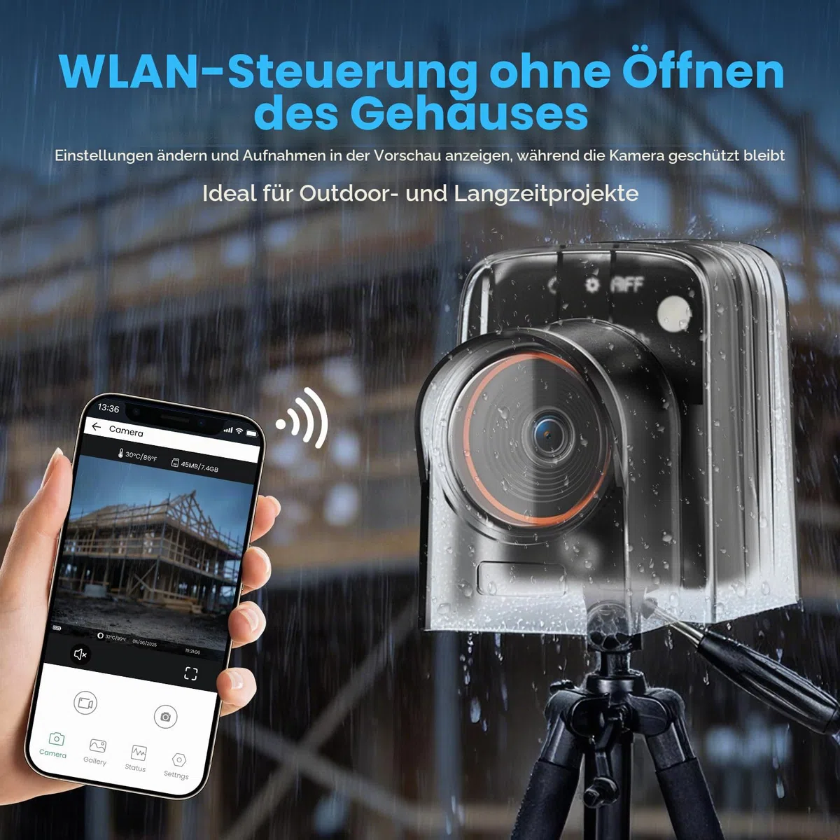 WiFi Zeitraffer Kamera 4K AVI Video, 48MP-Fotos Zeitrafferkamera mit LED-Fülllicht, 180 Tage Aufnahme Wiederaufladbare Time Lapse Kamera für Baustellen, Pflanzen, Gartenarbeit, Kochen (32GB-Karte)