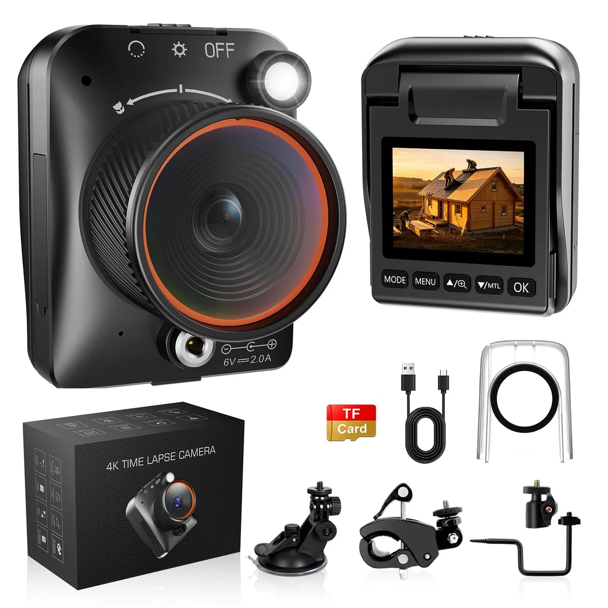 WiFi Zeitraffer Kamera 4K AVI Video, 48MP-Fotos Zeitrafferkamera mit LED-Fülllicht, 180 Tage Aufnahme Wiederaufladbare Time Lapse Kamera für Baustellen, Pflanzen, Gartenarbeit, Kochen (32GB-Karte)