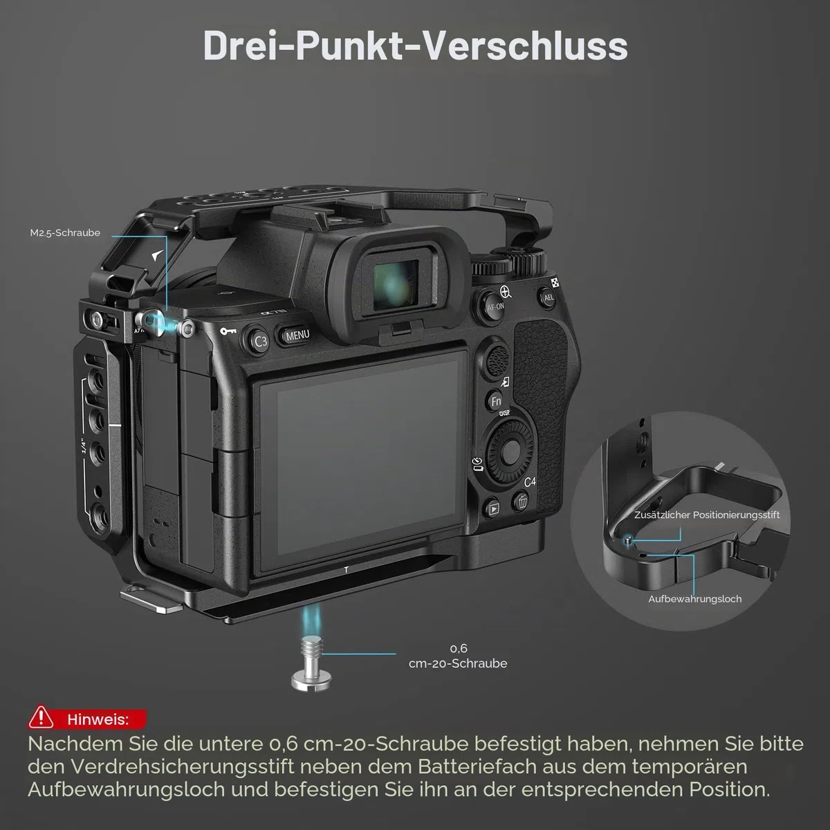 SMALLRIG HawkLock Schnellwechsel-Cage-Kit für Sony Alpha 7R V/Alpha 7S III/Alpha 1/Alpha 7R IV/Alpha 7 IV/Alpha 7 V, Vollkäfig mit oberem & seitlichem Griff, Kabelklemme (verbesserte Version) - 3669D