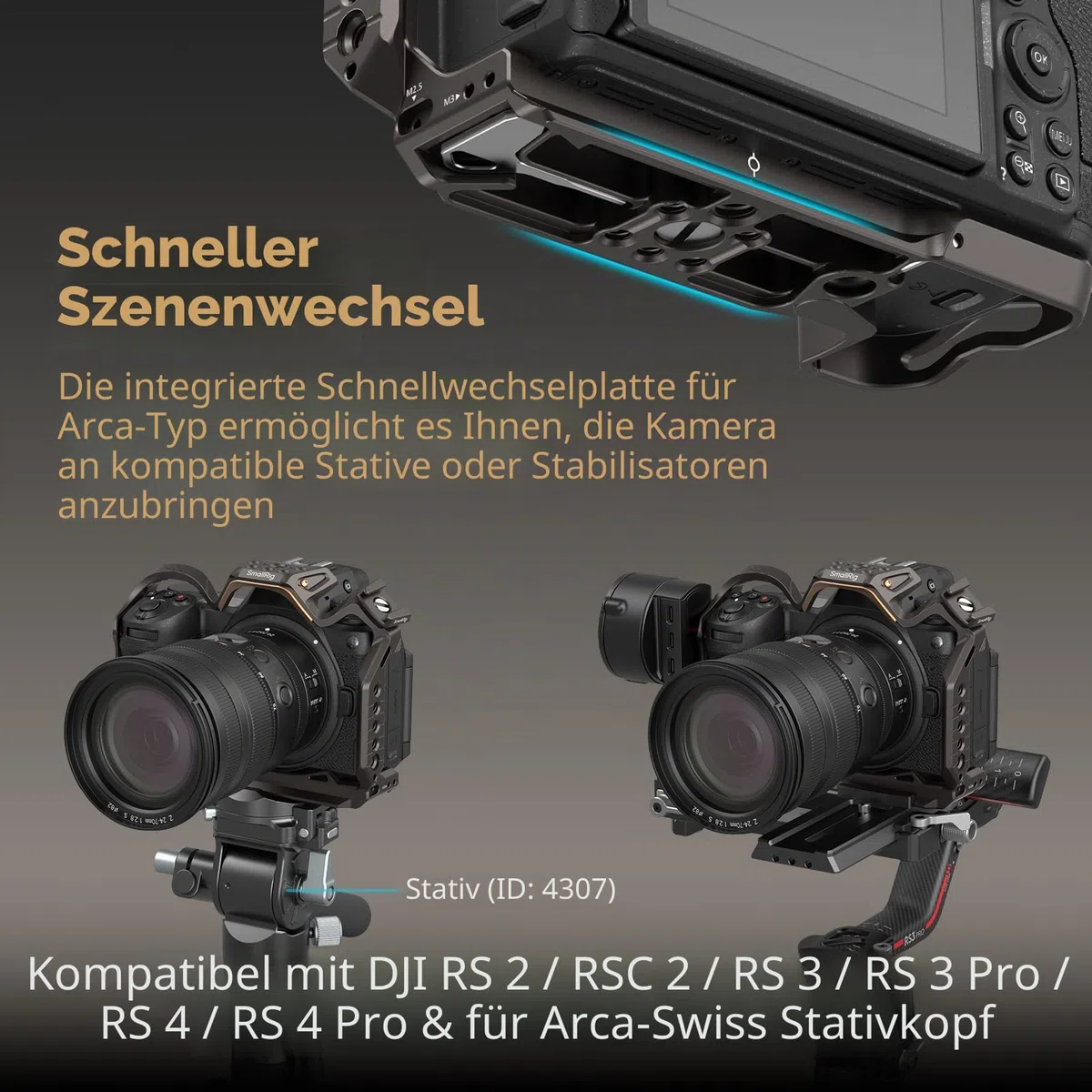 SMALLRIG Night Eagle Z6III Camera Cage Kamerakäfig für Nikon Z6 III, Vollkäfig aus Aluminiumlegierung, mit Schnellwechselplatte für Arca-Swiss und Blitzschuhhalterung für Mikrofon und Licht - 4521