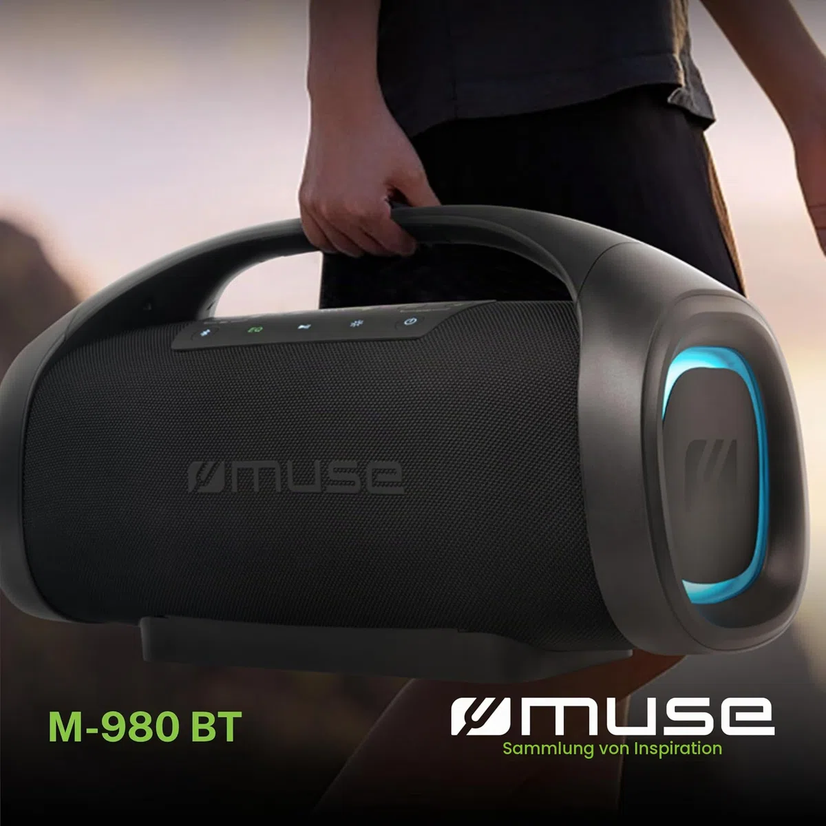 MUSE 300 Watt Schwarz tragbarer Bluetooth Lautsprecher, Splash-Proof, mit farbwechselnden LED-Lichtern, Wireless und Stereo Pairing, ideal für Outdoor, Wassergeschützt (IPX6)