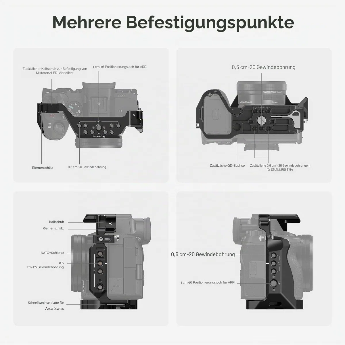 SMALLRIG HawkLock Schnellwechsel-Cage-Kit für Sony Alpha 7R V/Alpha 7S III/Alpha 1/Alpha 7R IV/Alpha 7 IV/Alpha 7 V, Vollkäfig mit oberem & seitlichem Griff, Kabelklemme (verbesserte Version) - 3669D